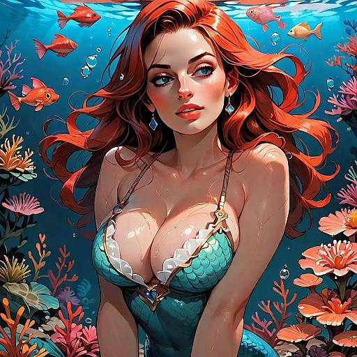 Underwater Fantasy Woman with Red Hair and Mermaid Top Digital Art