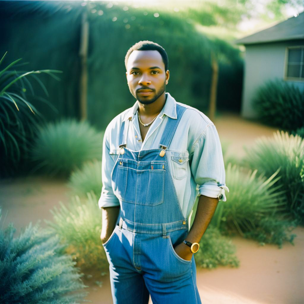 Stylish Young Man in Denim Outfit in Nature