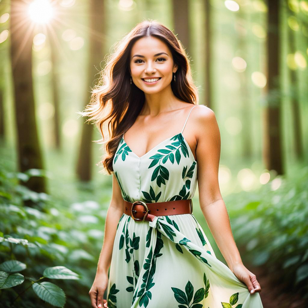 Young Woman in White Dress in Lush Forest Young Woman in White Dress in Lush Forest