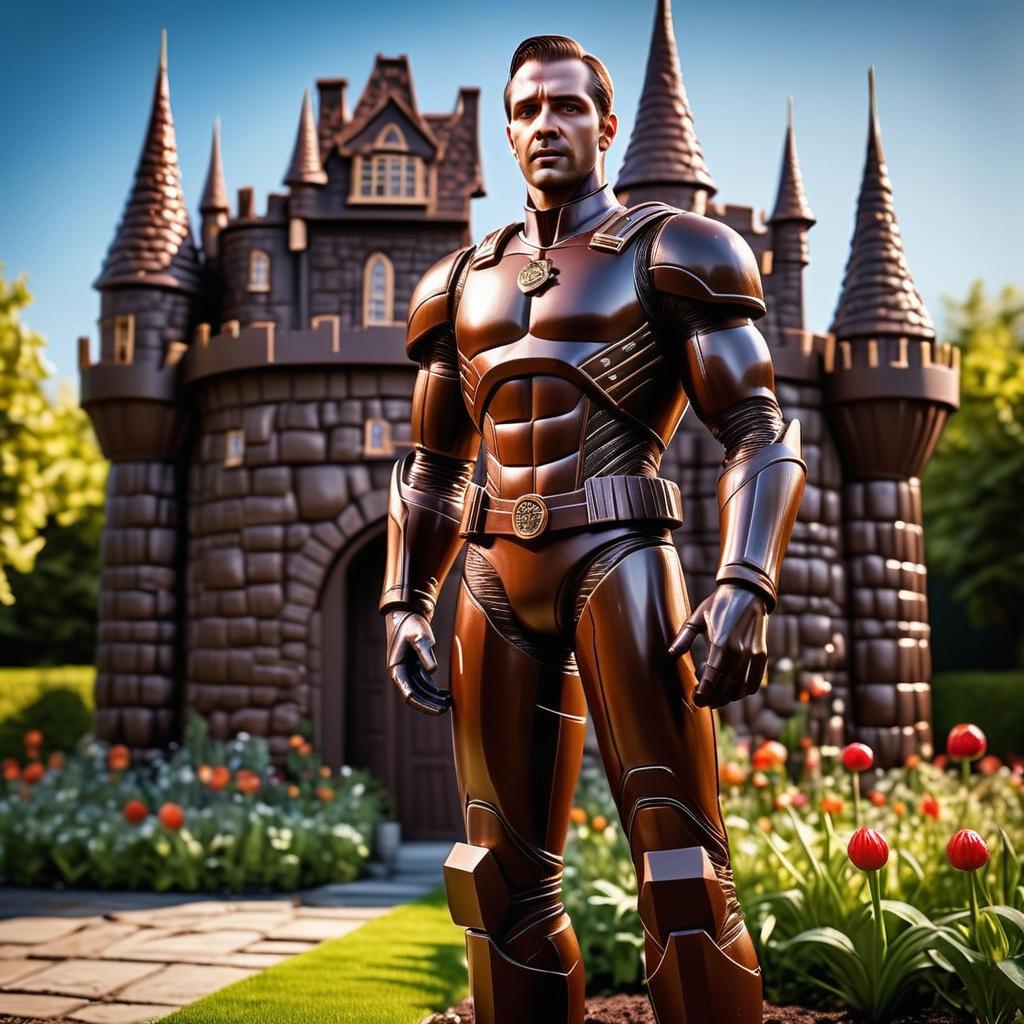 Futuristic Armor Man in Front of Castle