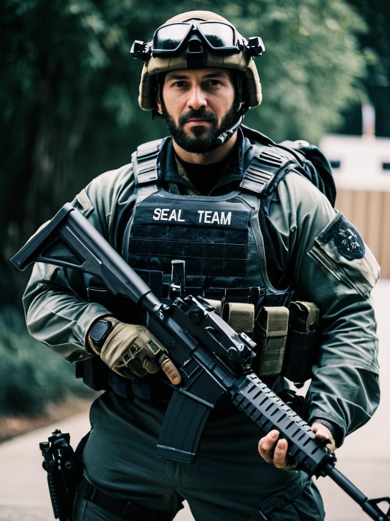 Man in SEAL Team Six Raid Costume Professional Cosplay Photography