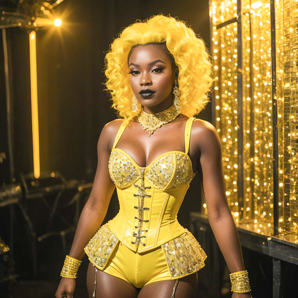 Confident Woman in Dazzling Yellow Corset