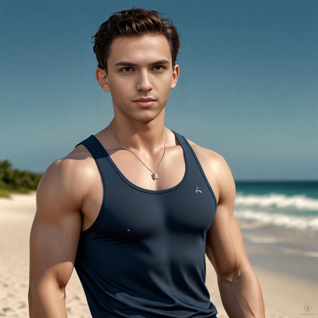 Confident Young Man on Beach