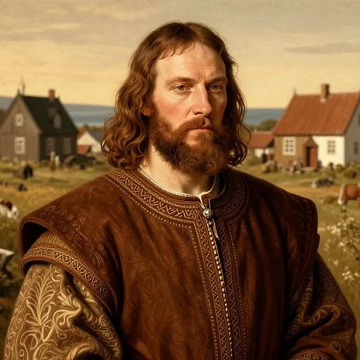 Medieval Style Portrait of Man in Traditional Village Setting