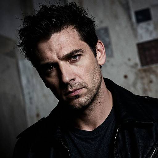 Serious Young Man in Black Leather Jacket Urban Portrait