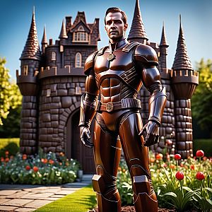 Futuristic Armor Man in Front of Castle
