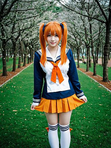 Apricot Sakuraba Anime Style Schoolgirl Cosplay in Park