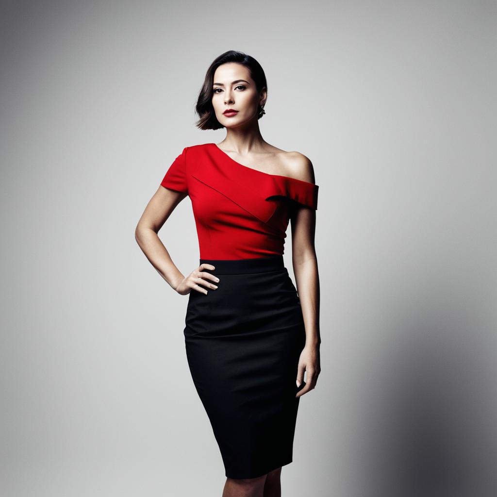 Confident Woman in Stylish Red Top and Black Skirt