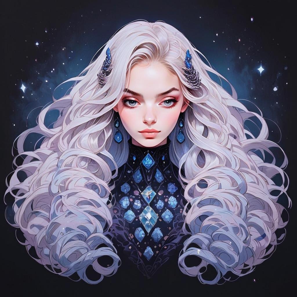 Digital portrait of a woman with silver hair and blue eyes Digital portrait of a woman with silver hair and blue eyes