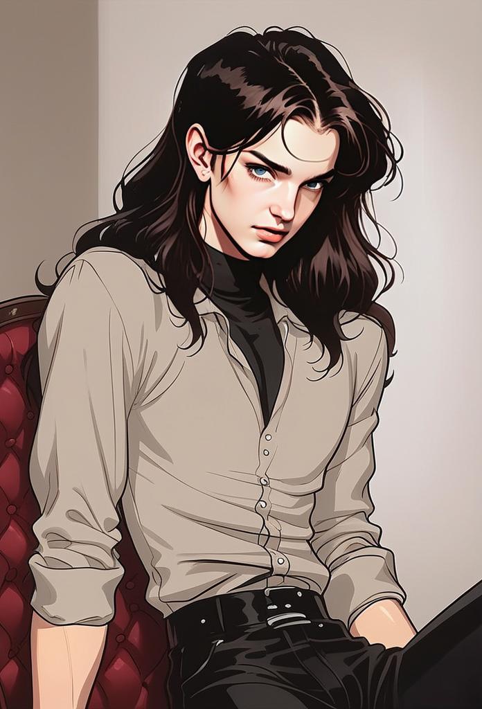 Young Woman in Vintage Chair - Manga Style Young Woman in Vintage Chair - Manga Style