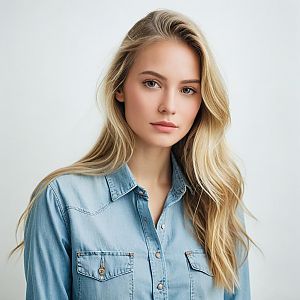 Young Blonde Woman in Denim Shirt Portrait