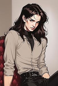 Young Woman in Vintage Chair - Manga Style