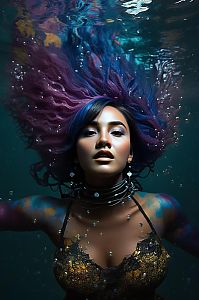 Underwater Portrait of Woman with Colorful Hair
