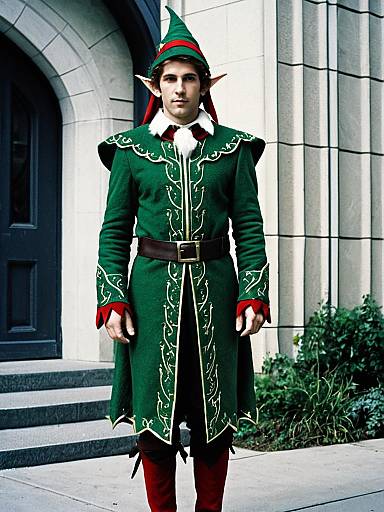 Man in Green Fantasy Elf Costume with Embroidered Details