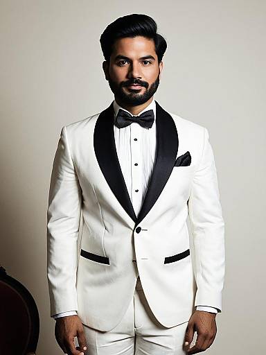 Indian Groom in White and Black Marriage Suit with Bowtie