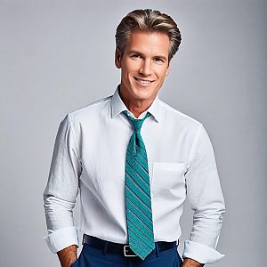 Confident Man in White Shirt and Teal Tie