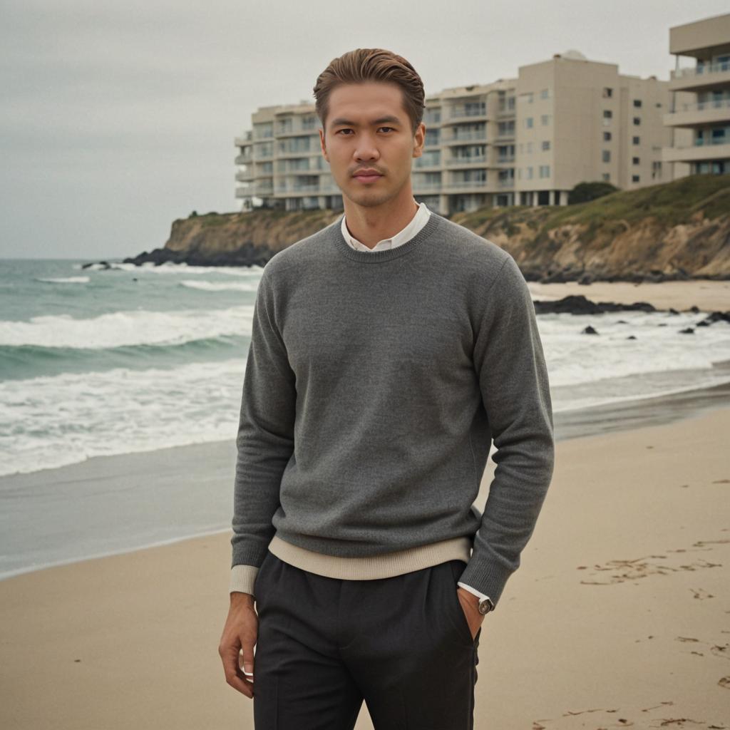 Calm Beach Portrait of a Man in Casual Attire