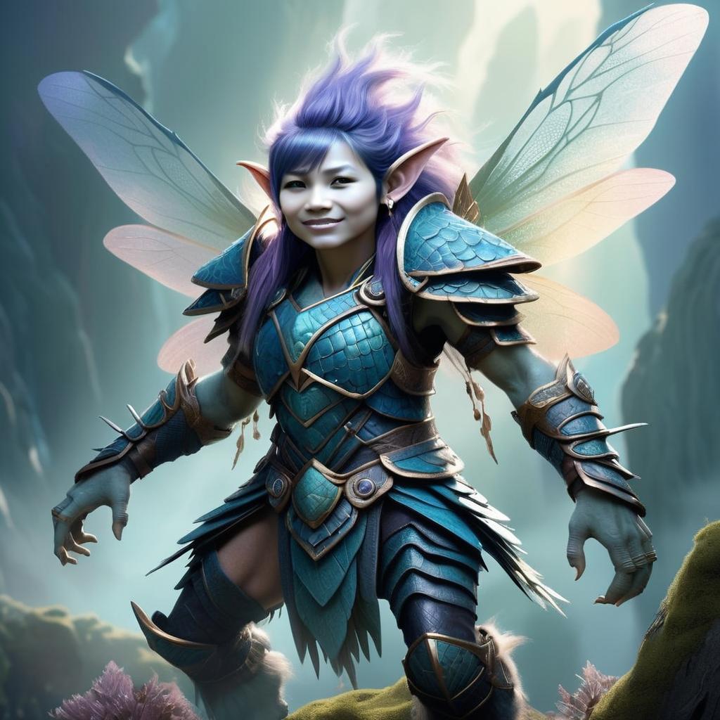 Fantasy Female Warrior with Wings in Blue Armor