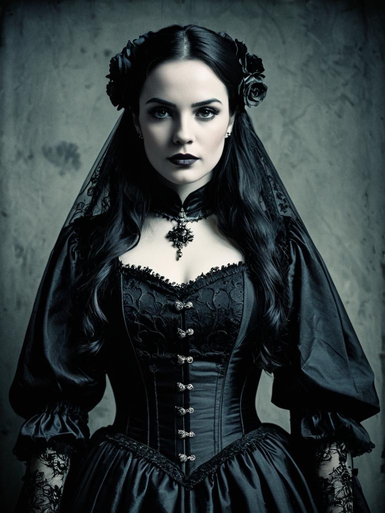 Woman in Gothic Gown Editorial Portrait Photorealistic