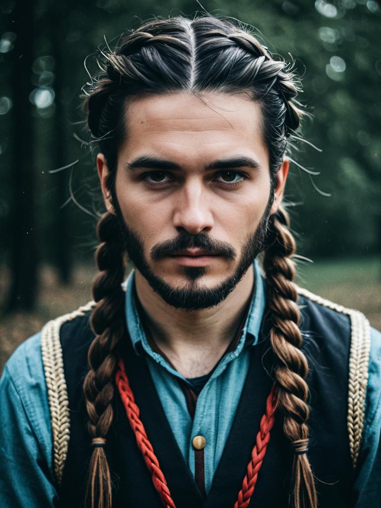 Man in Braided Hairstyle Costume Photorealistic Cosplay Portrait