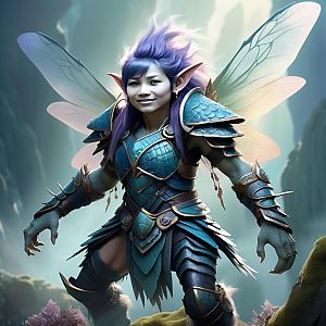 Fantasy Female Warrior with Wings in Blue Armor
