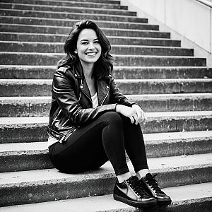 Young Woman in Black Leather Jacket