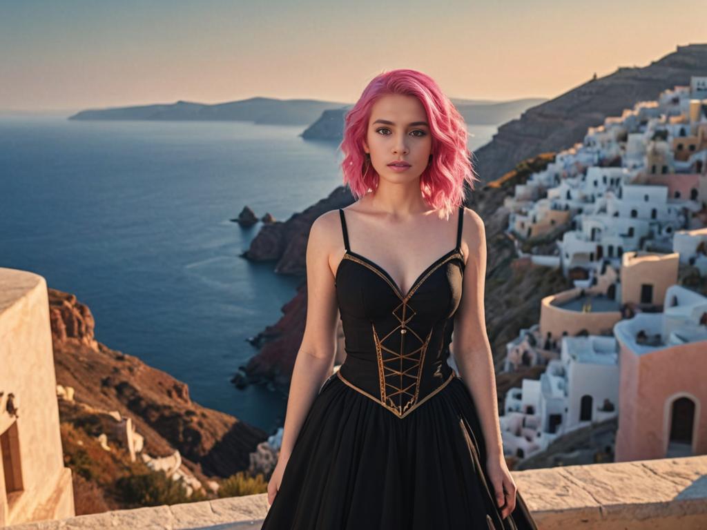 Vampiric Woman with Pink Hair in Gothic Style