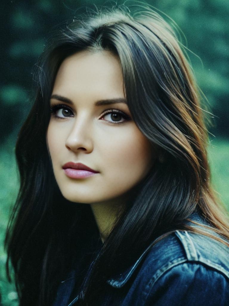 Close-up Portrait of Young Woman with Dark Hair in Natural Light