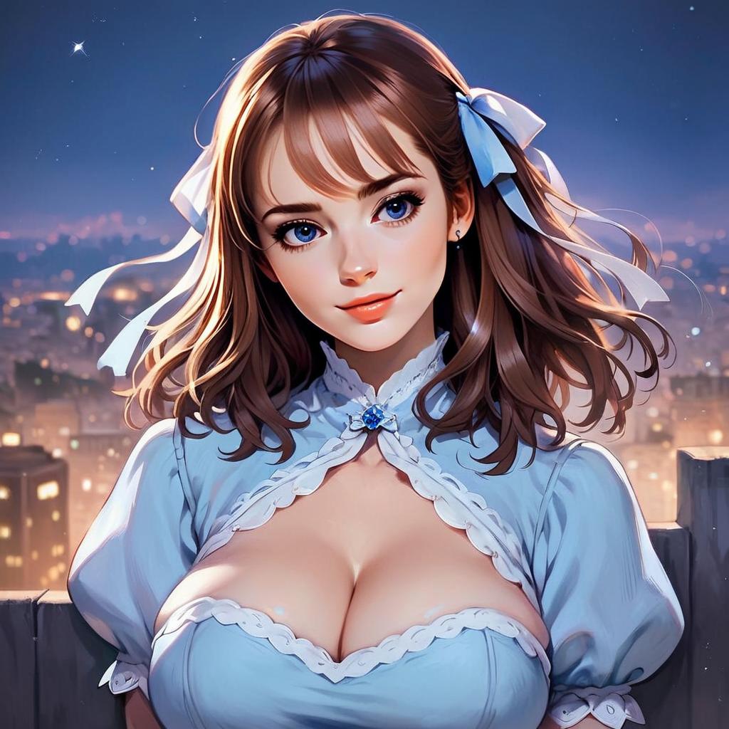 Anime Portrait of a Young Woman in Evening Cityscape