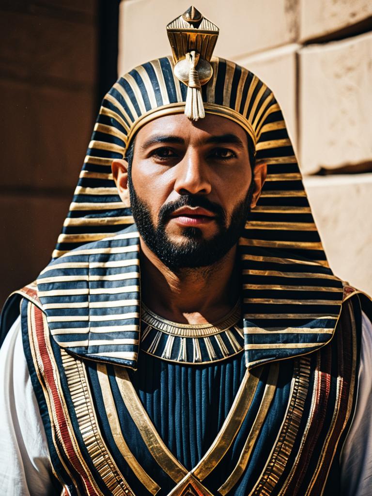 Man in Modern Egyptian Pharaoh Costume with Cinematic Realism