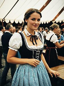 Young Woman Wearing Oktoberfest Dirndl at Traditional Festival