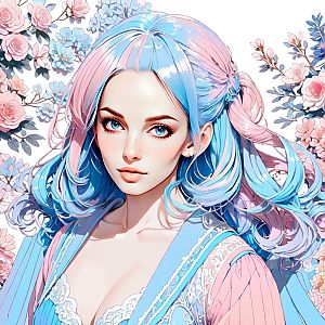 Anime Portrait of Woman with Pastel Hair