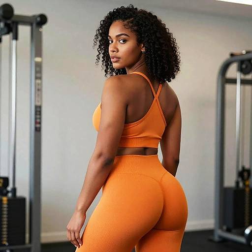 Woman in Orange Activewear at Gym Fitness Workout