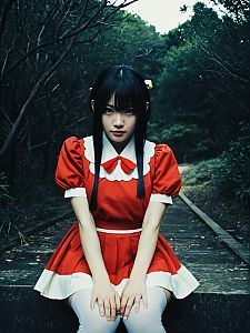 Sexy Cosplay Woman Wearing Momo Hinamori Costume in Forest Setting