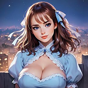 Anime Portrait of a Young Woman in Evening Cityscape