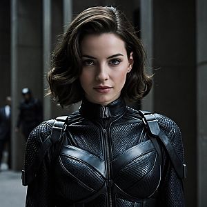 Confident Woman in Tactical Suit in Urban Setting