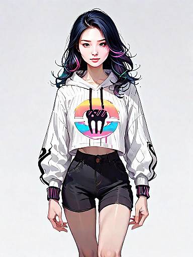 Realistic Comic Style Illustration of Young Woman in Casual Outfit