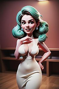 Woman with Teal Hair in White Dress