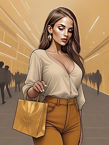 Stylish Young Woman Shopping in Arcade