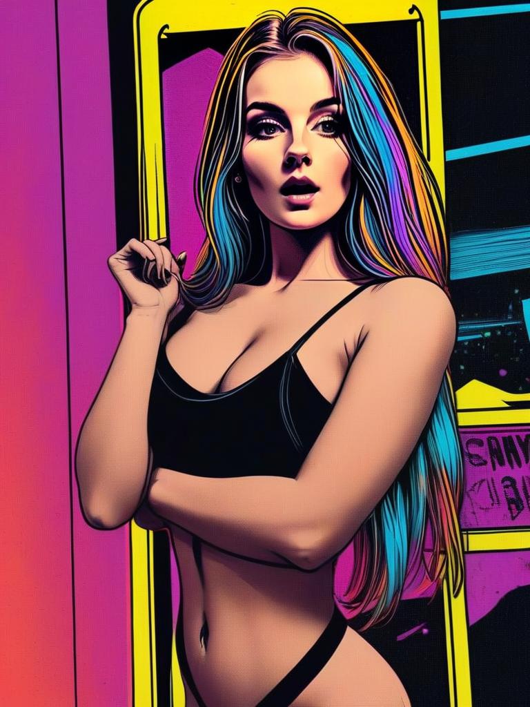 Confident Young Woman in Black Lingerie with Colorful Hair Confident Young Woman in Black Lingerie with Colorful Hair