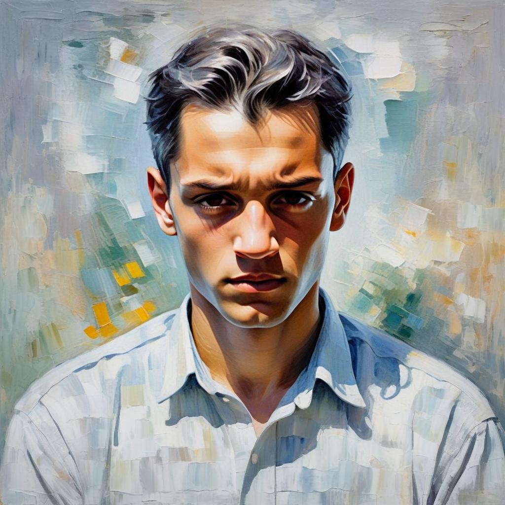 Oil Painting Portrait of Young Man with Abstract Pastel Background