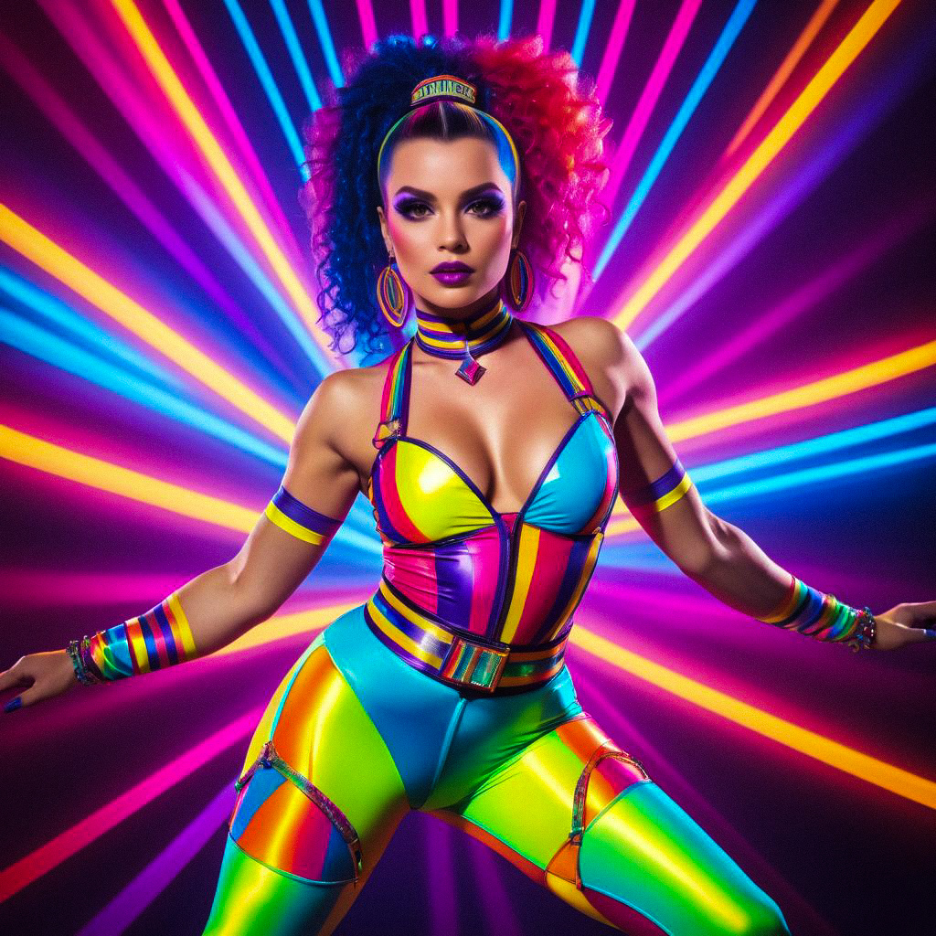 Woman in 80s Retro Multicolored Outfit