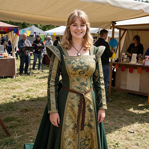 Smiling Woman in Medieval Gown at Outdoor Renaissance Fair