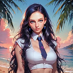 Young Woman on Tropical Beach at Sunset