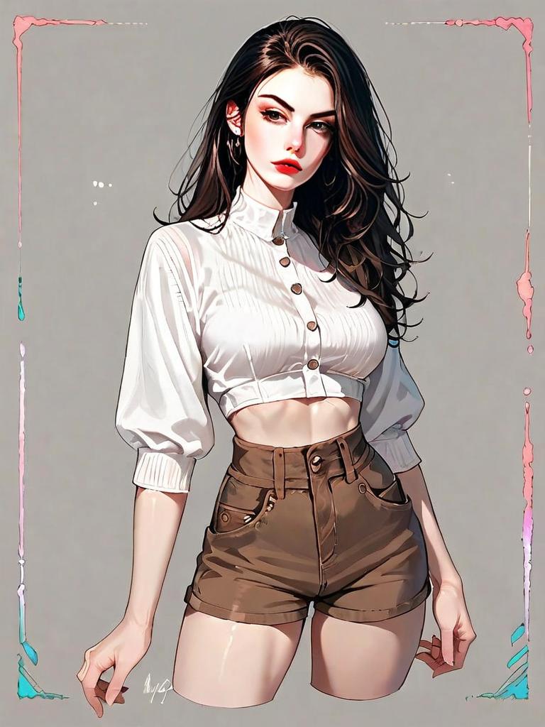 Realistic Comic Style Woman in Boho Chic Outfit Full Body Illustration