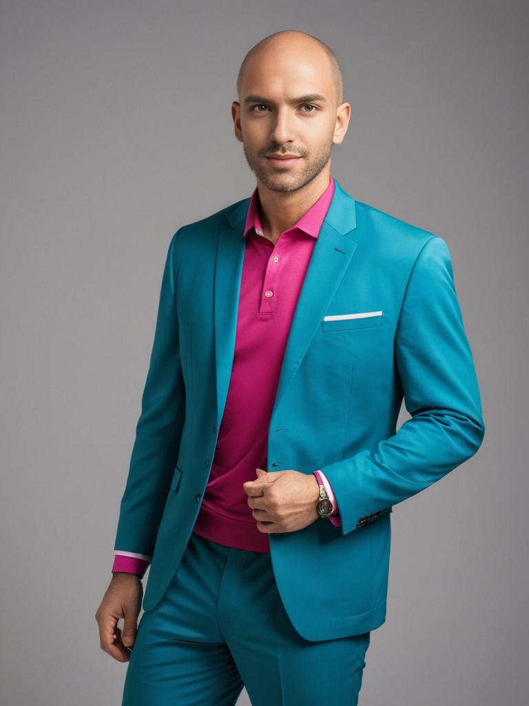 Man in Teal Suit with Pink Shirt