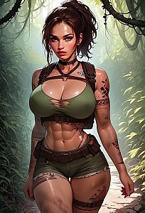 Strong Woman Adventurer in Jungle Digital Artwork