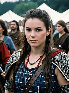 Woman in Braveheart Inspired Warrior Costume at Festival