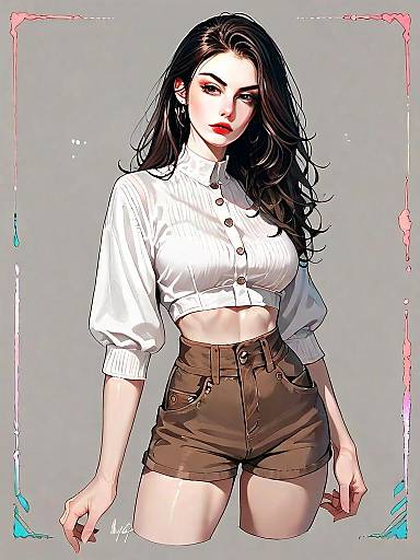 Realistic Comic Style Woman in Boho Chic Outfit Full Body Illustration