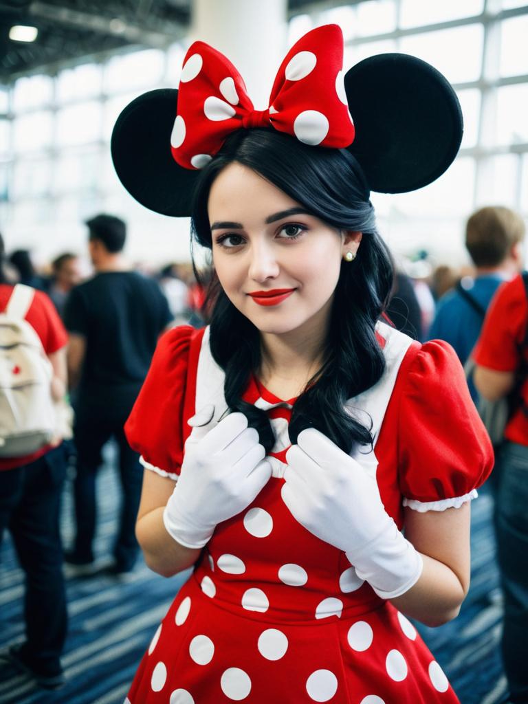 Woman in Minnie Mouse Costume at Cosplay Convention